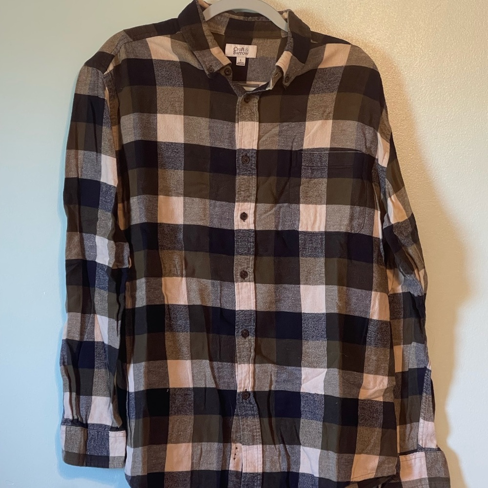 Men's Croft & Barrow Olive and Navy Plaid Button-Up Flannel Shirt